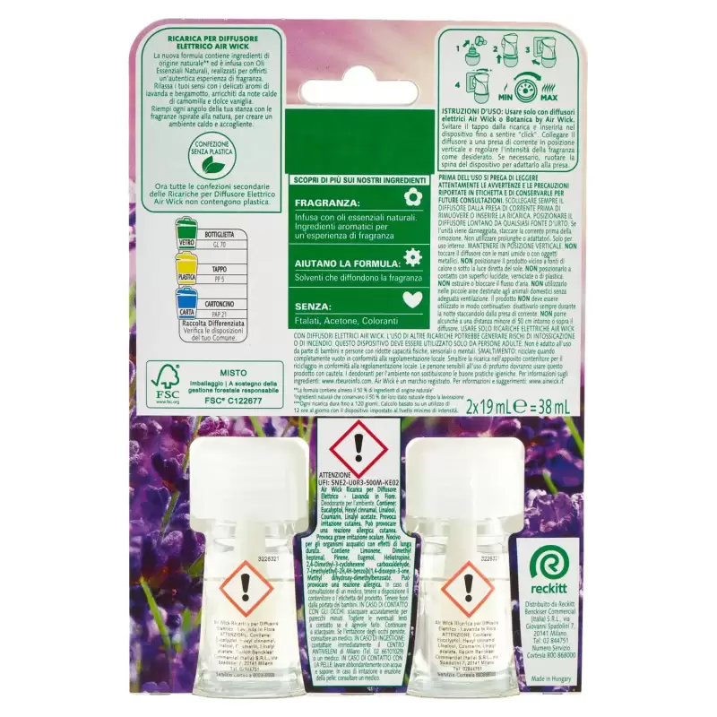 Air Wick Difuzor de Parfum cu Uleiuri esențiale Regenerator Lavanda, Rezerva,19 ml X2 Bax 5 buc.